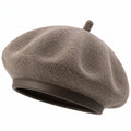Béret taille unique taupe texture feutrée bordure aspect cuir style classique