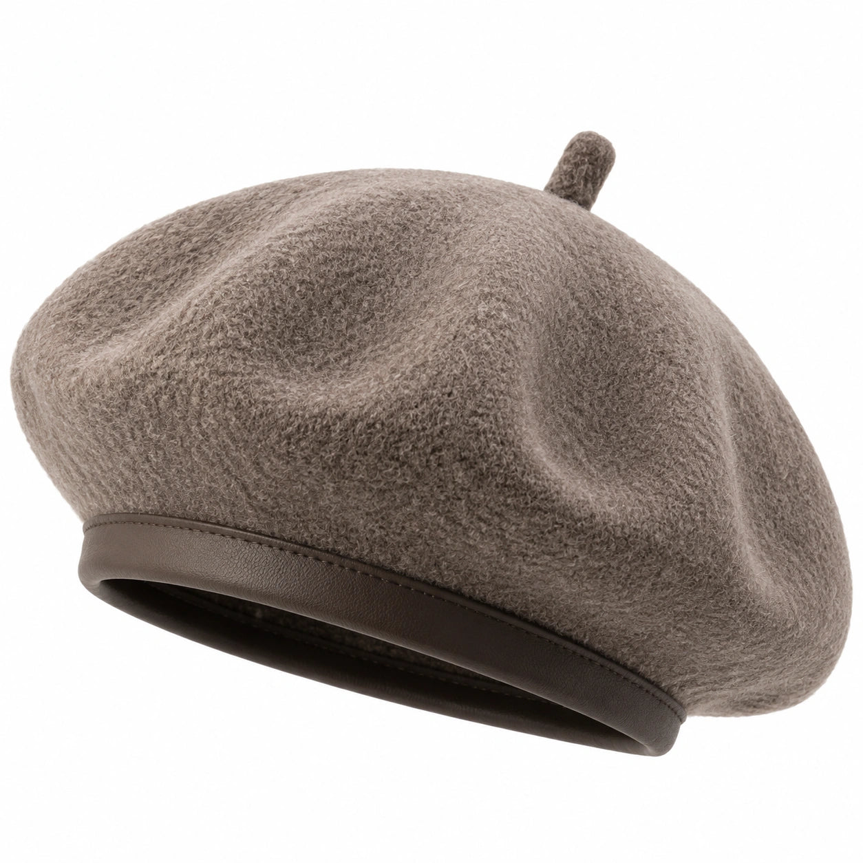 Béret taille unique taupe texture feutrée bordure aspect cuir style classique