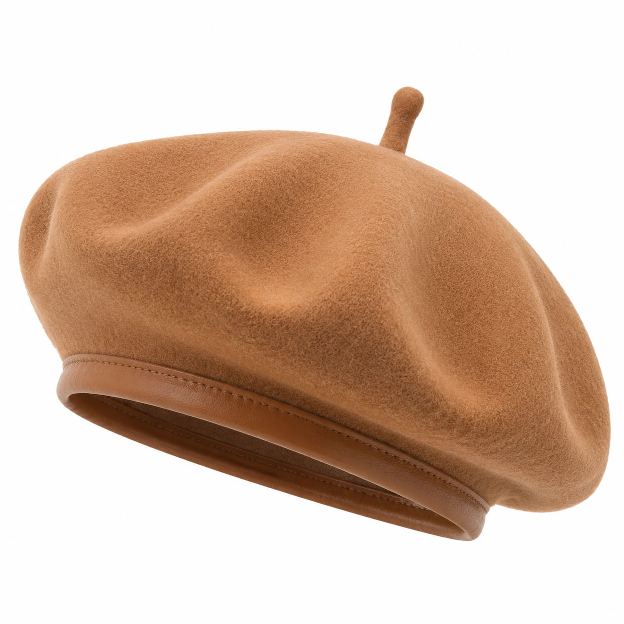 Béret taille unique en feutre marron avec bord imitation cuir style classique