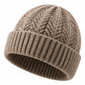 Bonnet en maille beige taille unique à revers style côtelé