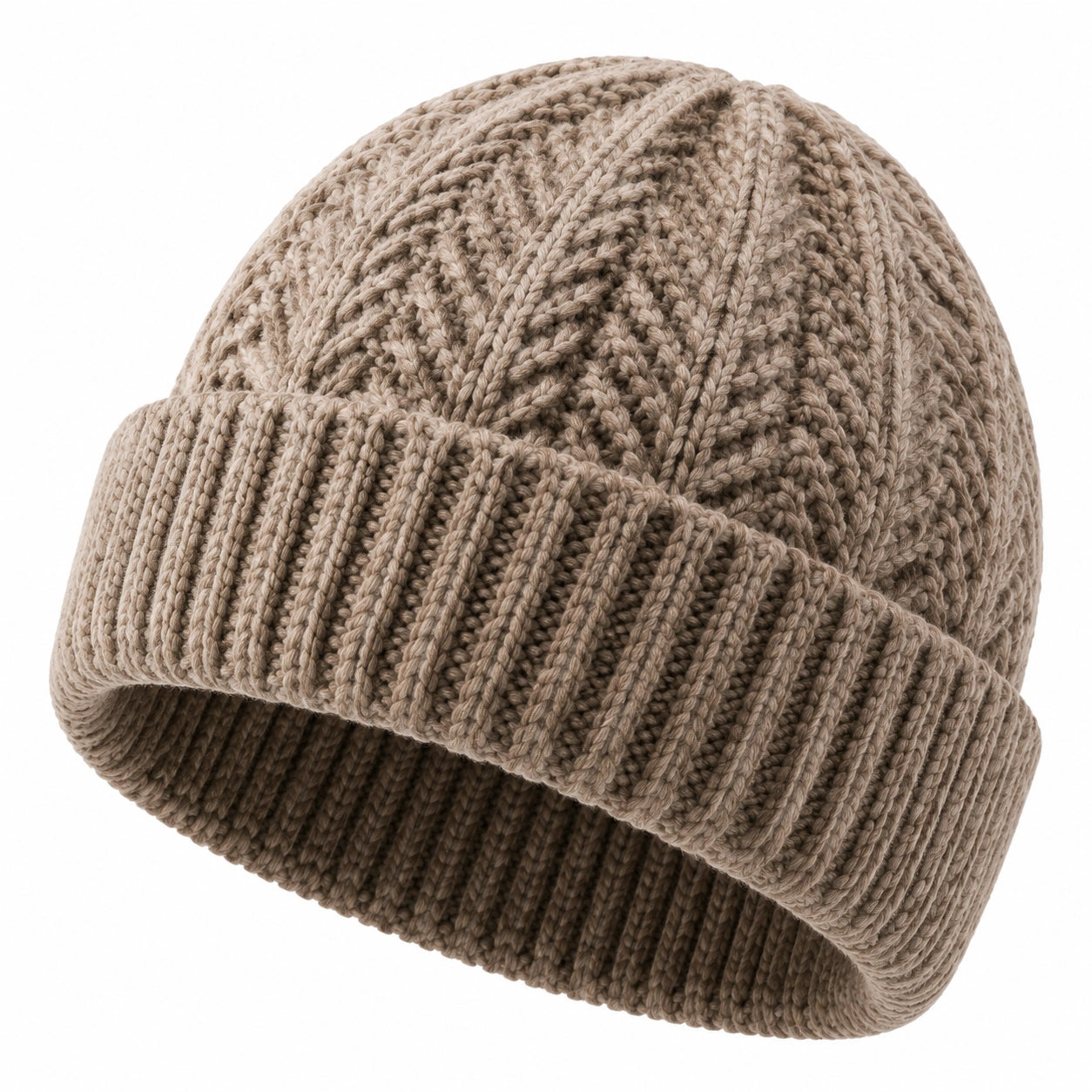 Bonnet en maille beige taille unique à revers style côtelé