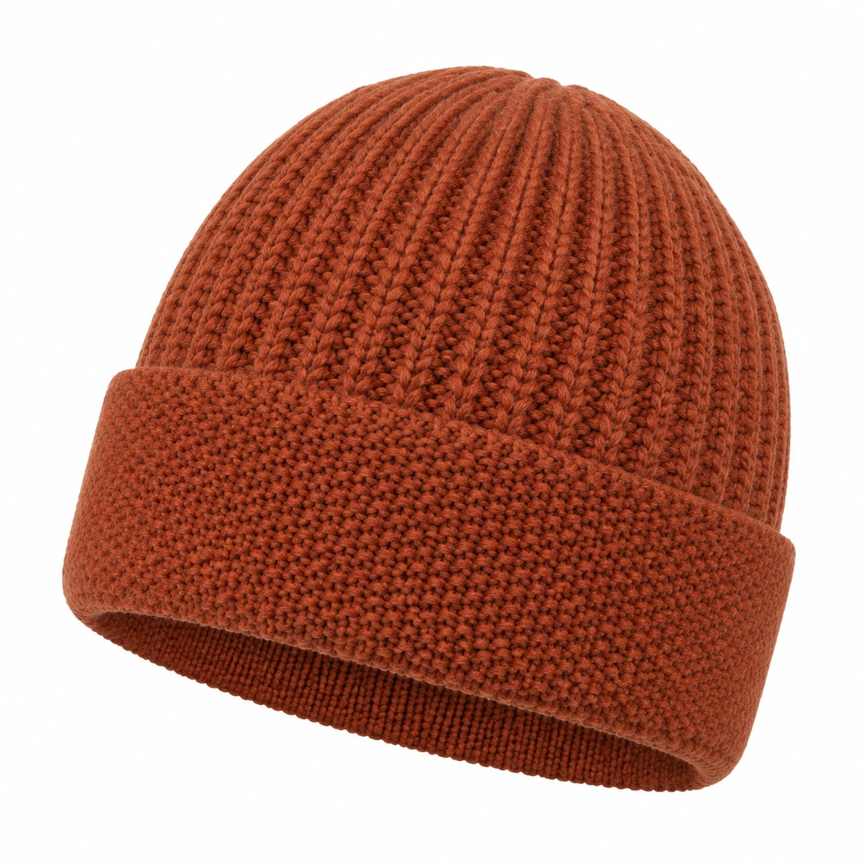 Bonnet taille unique en maille côtelée orange brique à revers pour hiver