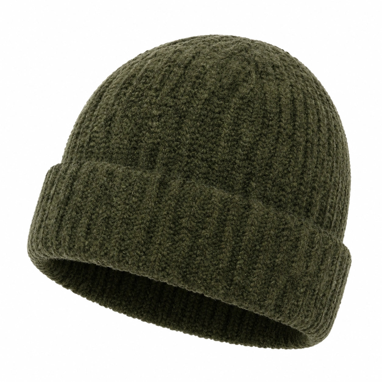 Bonnet taille unique en maille vert kaki à torsades pour adulte