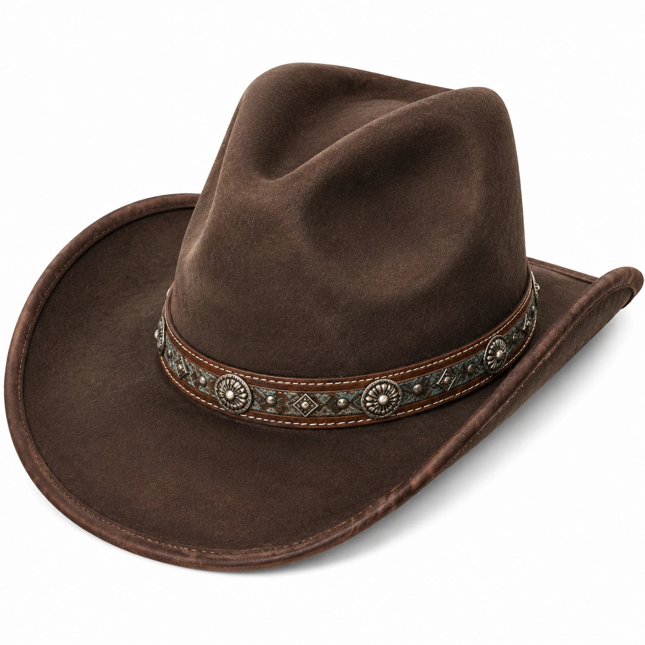 Chapeau cowboy taille unique brun en matière synthétique décor tressé style western