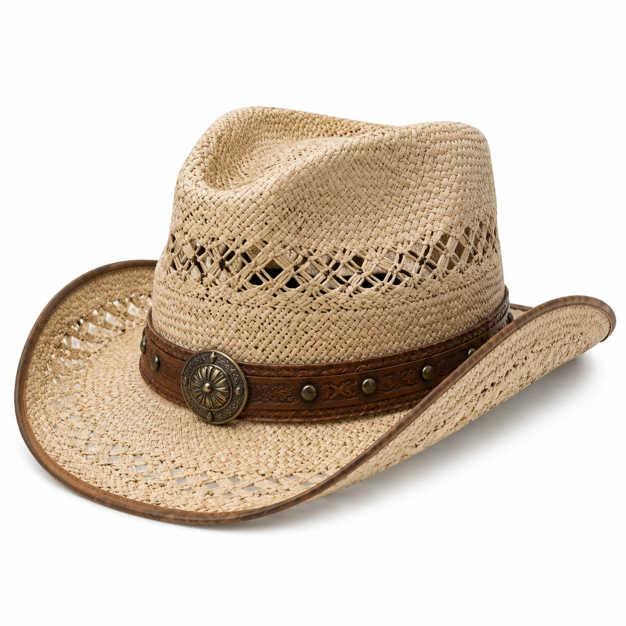 Chapeau cowboy taille unique aspect cuir marron style western