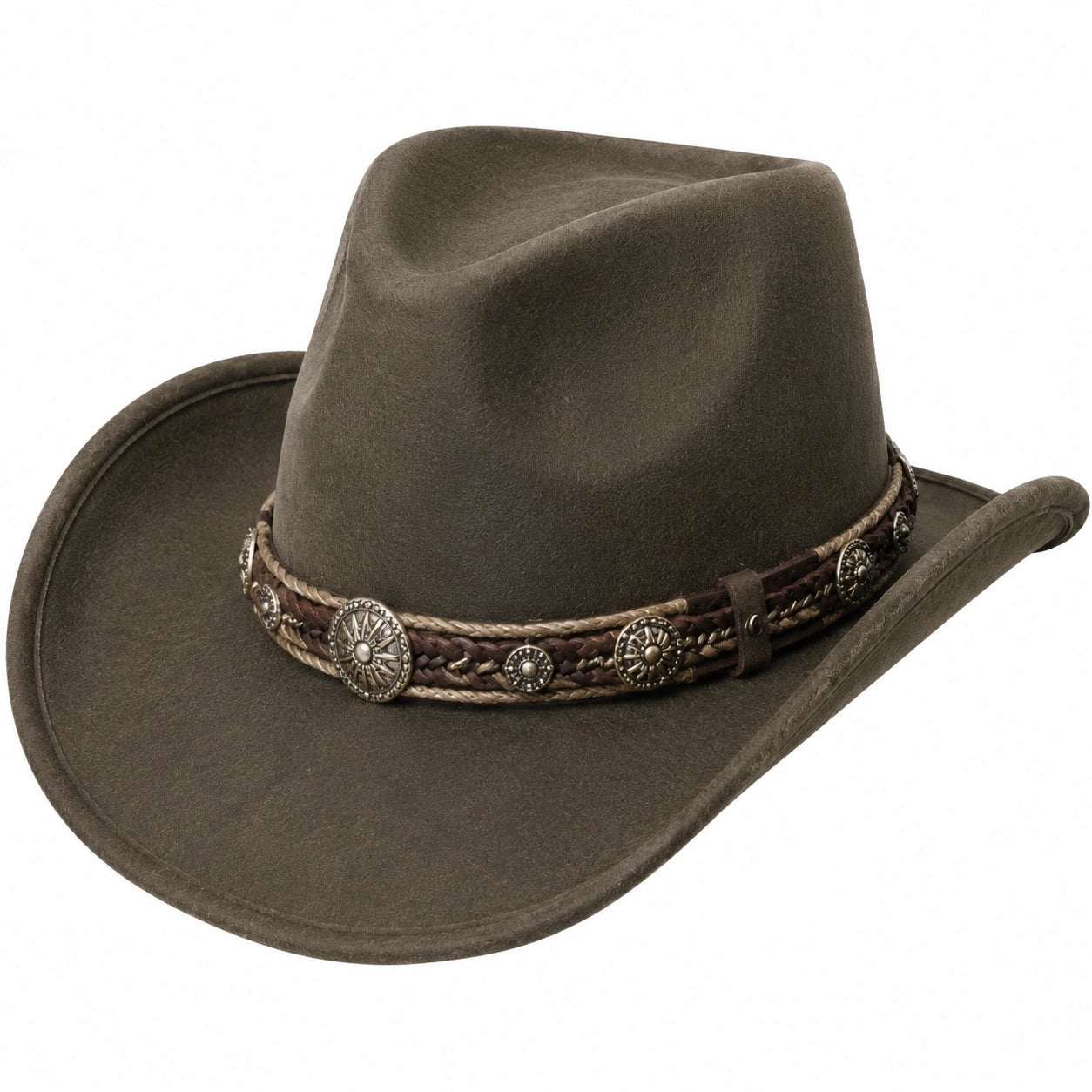 Chapeau cowboy taille unique marron aspect feutré avec bande décorative style western