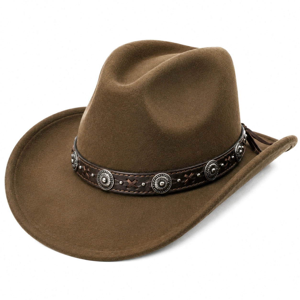 Chapeau cowboy taille unique marron aspect daim avec bande décorative style western